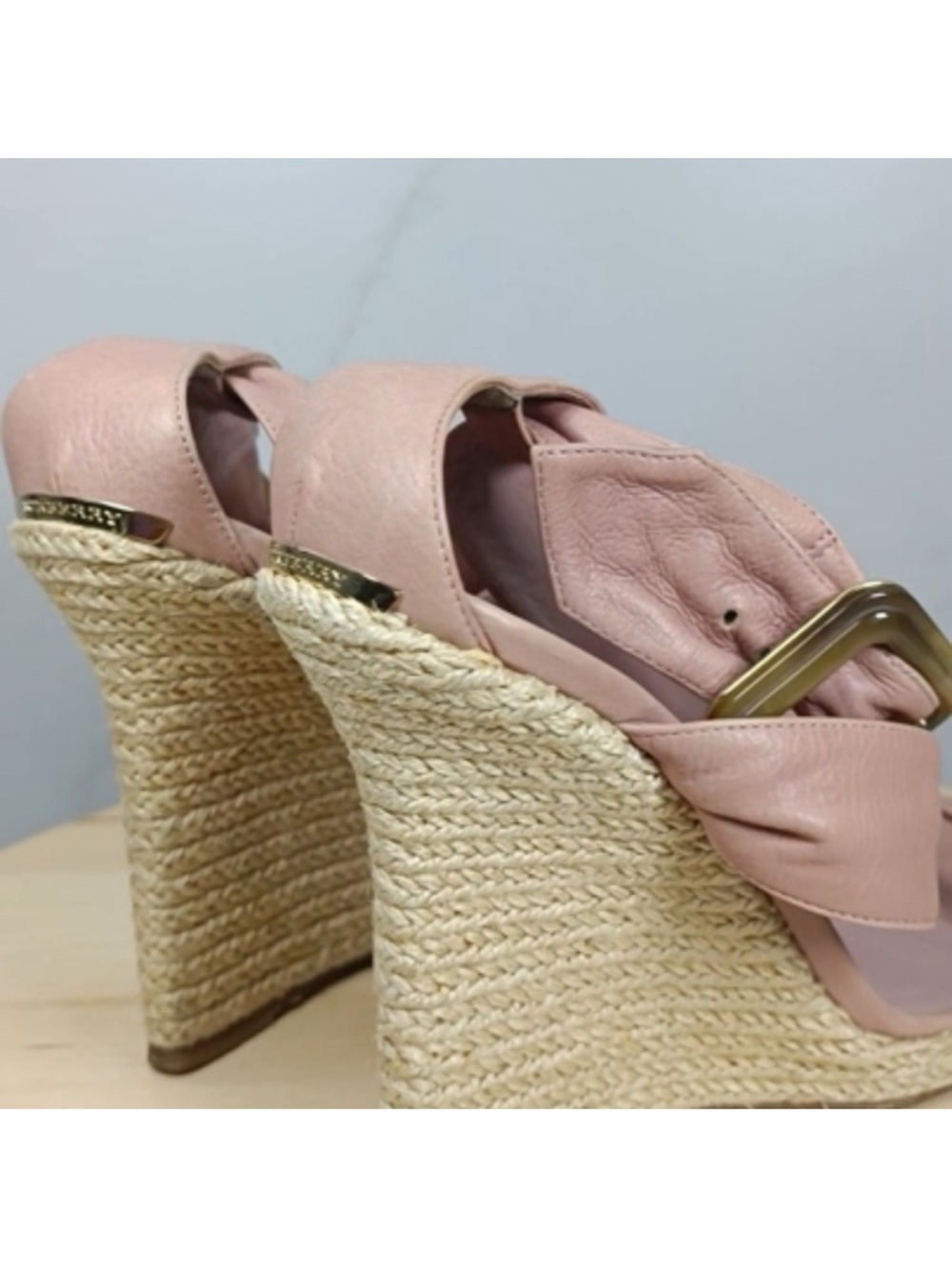 Burberry Pink Wrap-Ankle Espadrille Wedge Sandals - Picture 5 of 8